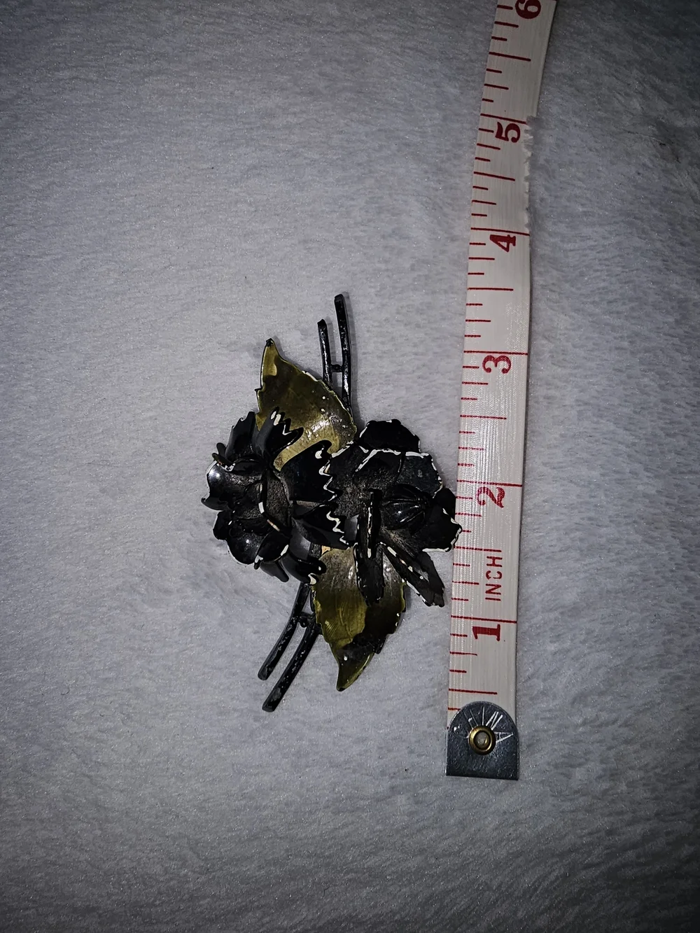 Coro Black and Olive Floral Brooch